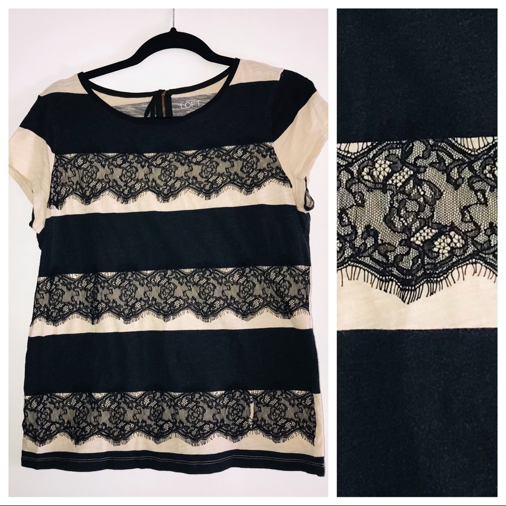 Ann Taylor LOFT - lace striped t-shirt